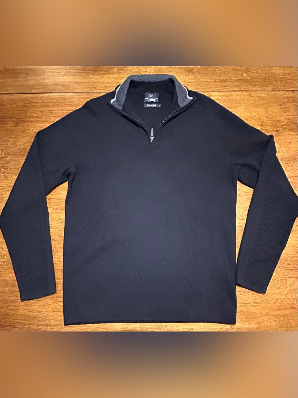 Mack Weldon Men’s Zip-Up Tech Merino Wool Sweater - Black with Gray Trim